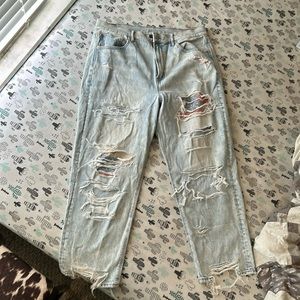 American Eagle 90’s Boyfriend with distressing and paisley patches
